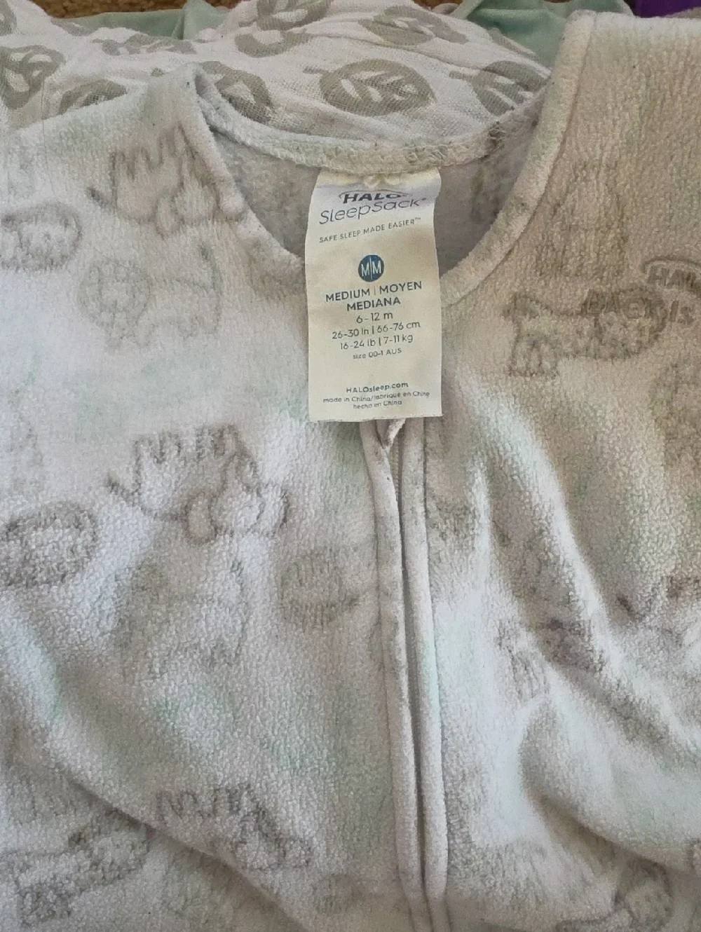 Halo Fleece Sleep Sack Large White Zoo Animals 6-12M